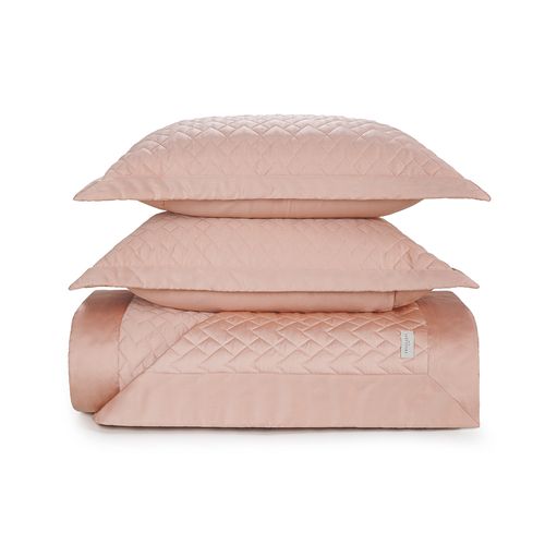 Colcha King Trussardi 2 Porta Travesseiros 300 Fios Cetim Spiazzo Rosa Perla