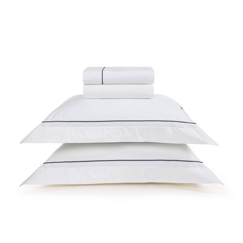 Jogo de Cama Casal Trussardi 200 Fios Percal 100% Algodão Cammillo Branco/ Marinho