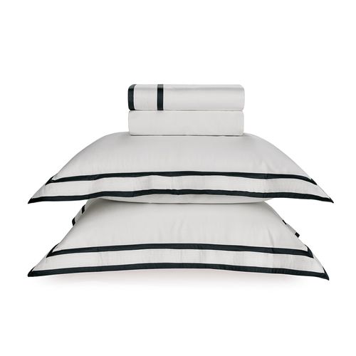 Jogo de Cama Casal Trussardi 300 Fios Cetim 100% Algodão Egípcio Castello Branco/Nero