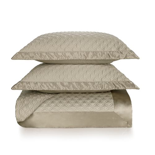 Colcha Queen Trussardi 2 Porta Travesseiros 300 Fios Cetim 100% Algodão Tommaso Beige