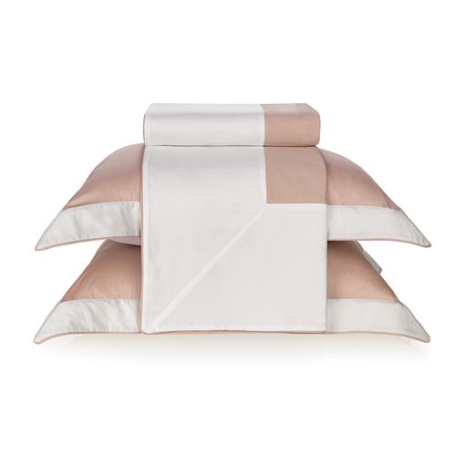 Duvet King Trussardi 2 Fronhas 300 Fios Cetim 100% Algodão Egípcio Savona Branco/ Rosa