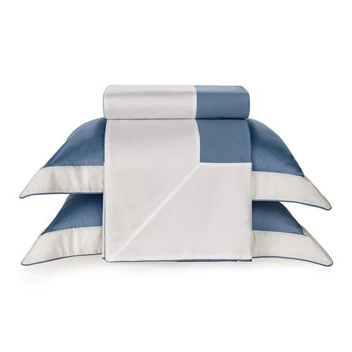 Duvet Queen Trussardi 2 Fronhas 300 Fios Cetim 100% Algodão Egípcio Savona Branco/ Azul