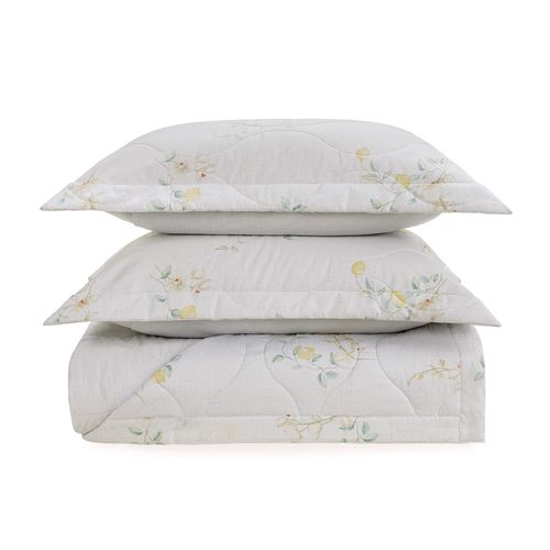 Colcha Casal Trussardi 2 Porta Travesseiros 300 Fios Cetim 100% Algodão Egípcio Limone