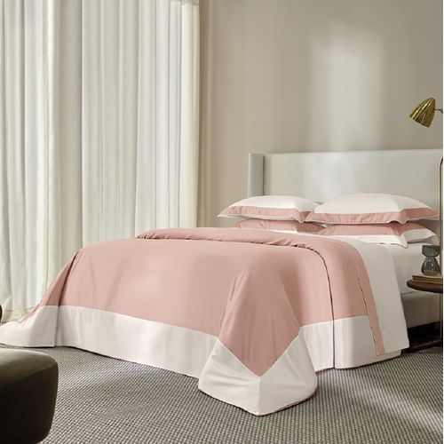 Duvet King Trussardi 2 Fronhas 300 Fios Cetim 100% Algodão Egípcio Savona Branco/ Rosa