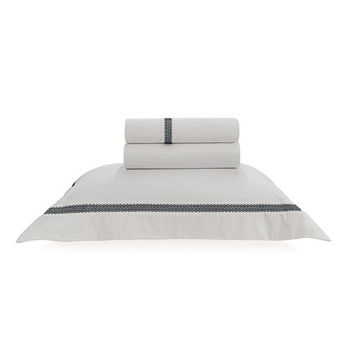 Jogo de Cama Solteiro Trussardi 300 Fios Percal 100% Algodão Egípcio Capitale Branco/Nero