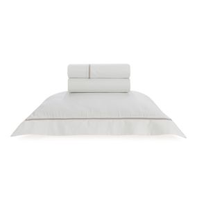 Jogo de Cama Solteiro Trussardi 300 Fios Cetim 100% Algodão Egípcio Portello Branco/Legno