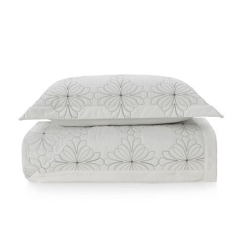 Colcha Solteiro Trussardi 1 Porta Travesseiro 200 Fios Percal 100% Algodão Ravizza Branco/Árdozia