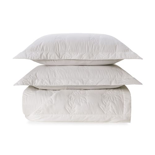 Colcha com Porta Travesseiros Queen 100% Algodão Egípcio Edelweiss Branco