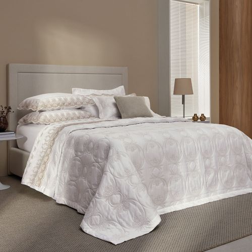 Colcha com Porta Travesseiros King 100% Algodão Egípcio Lavena Branco/Legno