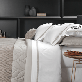 Jogo de Cama Queen Trussardi 300 Fios Cetim 100% Algodão Egípcio Vercelli Branco/ Marmo