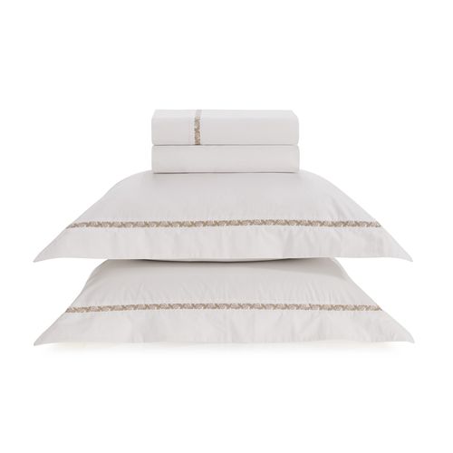 Colcha com Porta Travesseiros Queen 100% Algodão Vino Branco/Carvalho