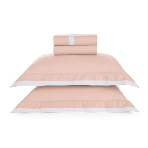 Jogo de Cama King Cetim 300 Fios Mattia Rosa/Branco