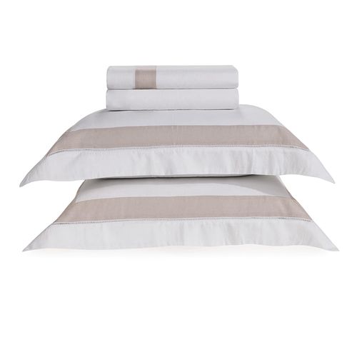 Jogo de Cama King de Linho Rivus Branco/Natural