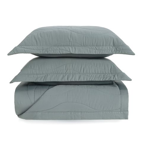 Colcha com Porta Travesseiro King 100% Algodão Egípcio Novara Azul Mare