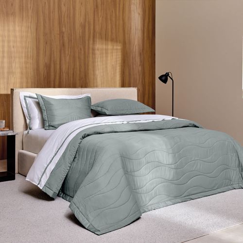 Colcha com Porta Travesseiro King 100% Algodão Egípcio Novara Azul Mare
