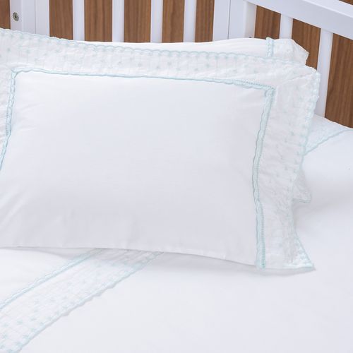 Fronha avulsa Baby 100% Algodão Egípcio Marco Branco/Soft Blue