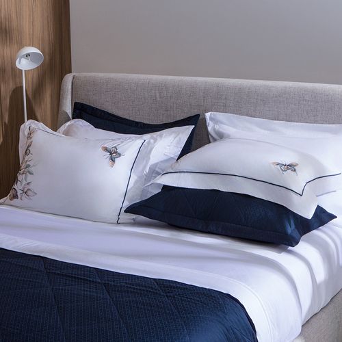 Colcha King Trussardi 2 Porta Travesseiros 400 Fios Cetim 100% Algodão Egípcio San Marco Marinho