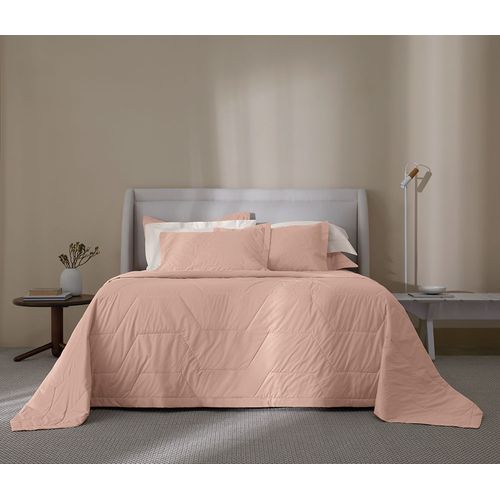 Colcha Queen Trussardi 2 Porta Travesseiros 300 Fios Percal 100% Algodão Palazzi Rosa Perla