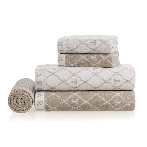 Jogo de Banho Gigante 5 Peças Trussardi Jacquard Fio Tinto Speciale Nocciola e Branco